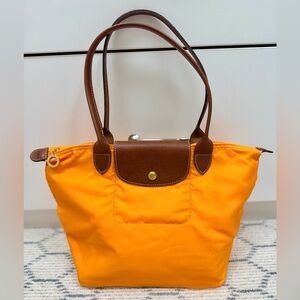 LONGCHAMP Y2K Le Pliage Original Classic Orange Nylon Leather Trim Shopping Tote